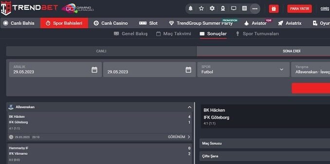 TrendBet Hacken Göteborg Maçı